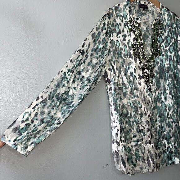Hale Bob Size Large Burnout Satin Sheer Silk Leopard Print Bead Top Mobwife Glam - Picture 2 of 12